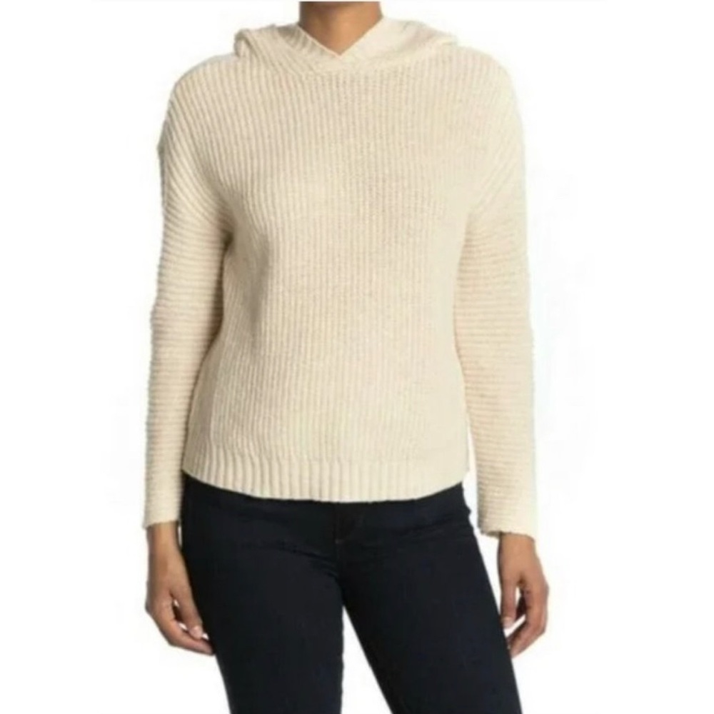 Abound hooded back slit vent ribbed sweater beige